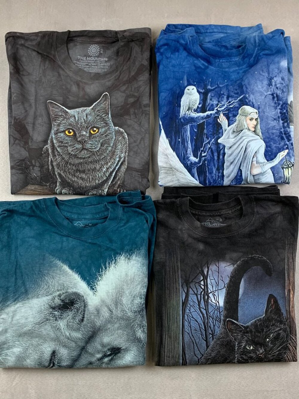 Lot of 4 The Mountain Adult Shirts Medium Cats Lions Owls Anne Stokes Halloween